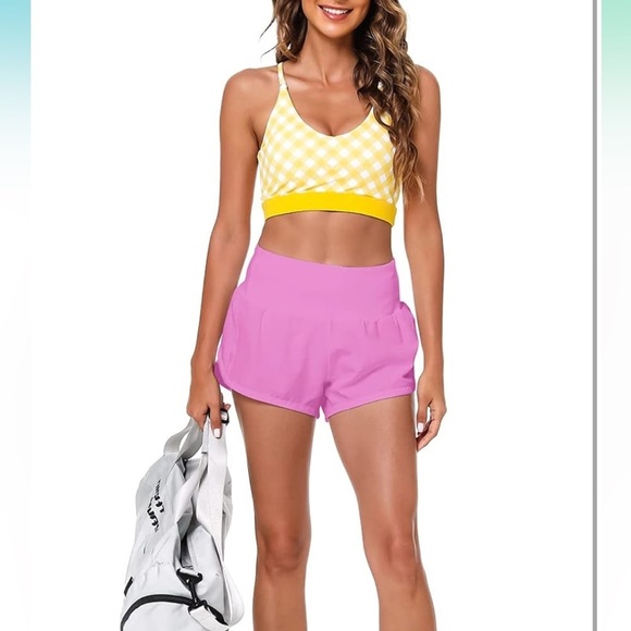 ✨2 for $35 ALL SHORTS!✨ GYM PEOPLE - High Waisted Running Shorts 4" PINK Small - Picture 5 of 7